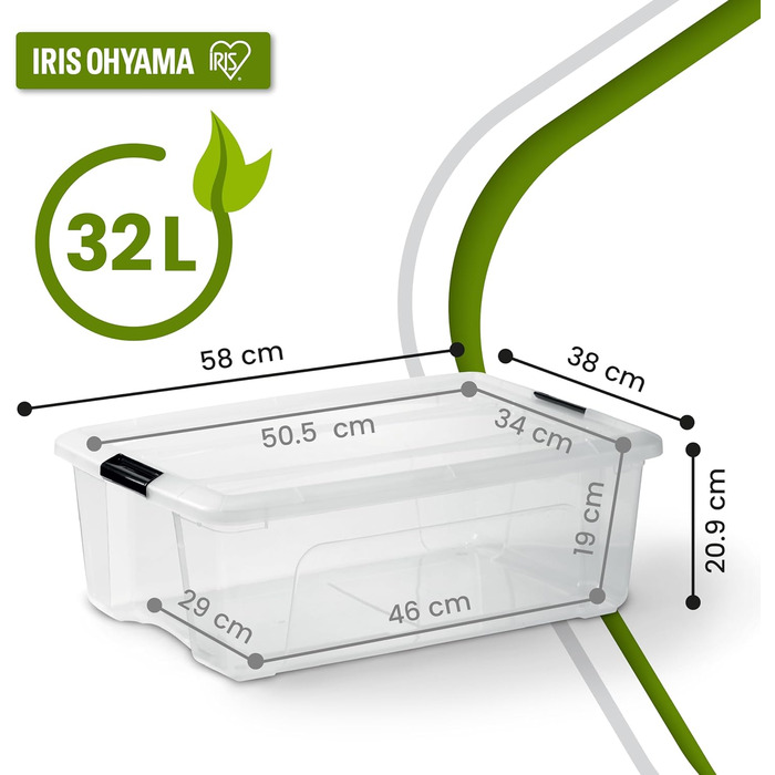 Пластикова коробка для зберігання Iris Ohyama TB-45 32 л з кришкою, 6 шт, прозора, з ручками та засувками, стійка, штабельована, для одягу, дому, гаража, офісу