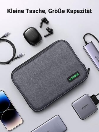 Органайзер для електроніки UGREEN, дорожня сумка для кабелів, аксесуарів, павербанків, зарядних пристроїв, 2-шарова, розмір S