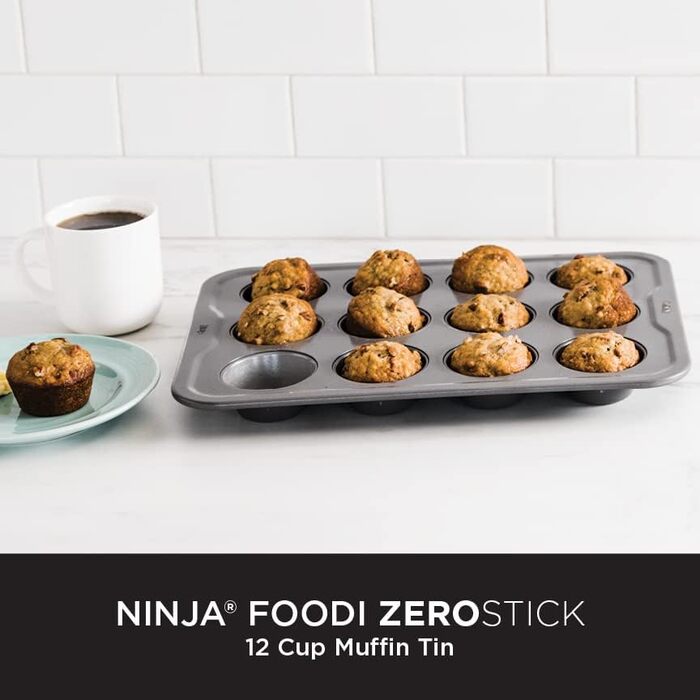 Форма для мафінів Ninja Foodi ZEROSTICK на 12 мафінів, антипригарна, з алюмінізованої сталі, сіра, міцна, B30212EUUK
