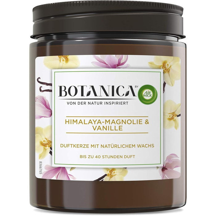 Ароматична свічка Botanica by Air Wick Гімалайська магнолія та ваніль, натуральні інгредієнти, екологічна, у склі, 6 шт