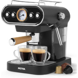 Кавоварка Petra Barista Pro 1,5 л, ріжкова кавоварка з капучинатором, компактна еспресо-кавоварка 15 Бар, 850 Вт, 3-в-1 для еспресо і капучино