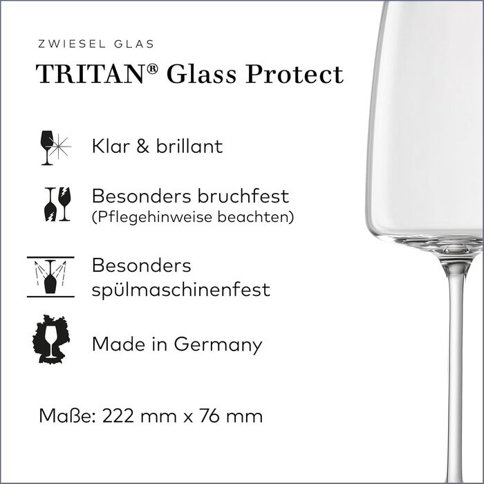 Набір келихів для вина Zwiesel Glas Vivid Senses, 2 шт, легкі універсальні винні келихи з тритан-кришталю, для білих та червоних вин, тонкостінні, придатні для миття в посудомийній машині, зроблено в Німеччині