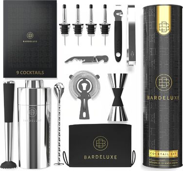 Барний набір для коктейлів BarDeluxe 12 предметів, шейкер 750 мл з нержавіючої сталі, набір бармена, подарунковий набір для коктейлів, сріблястий