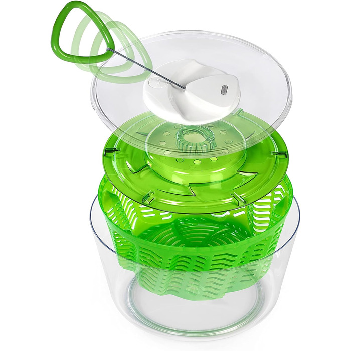 Сушарка для салату Zyliss Easy Spin 2, 6 л, пластикова, зелена, з чашею, технологія Aquavent