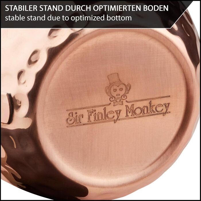 Набір з 2 мідних кухлів Sir Finley Monkey Moscow Mule, 450 мл, чиста мідь, для аюрведи, дизайн-бочка