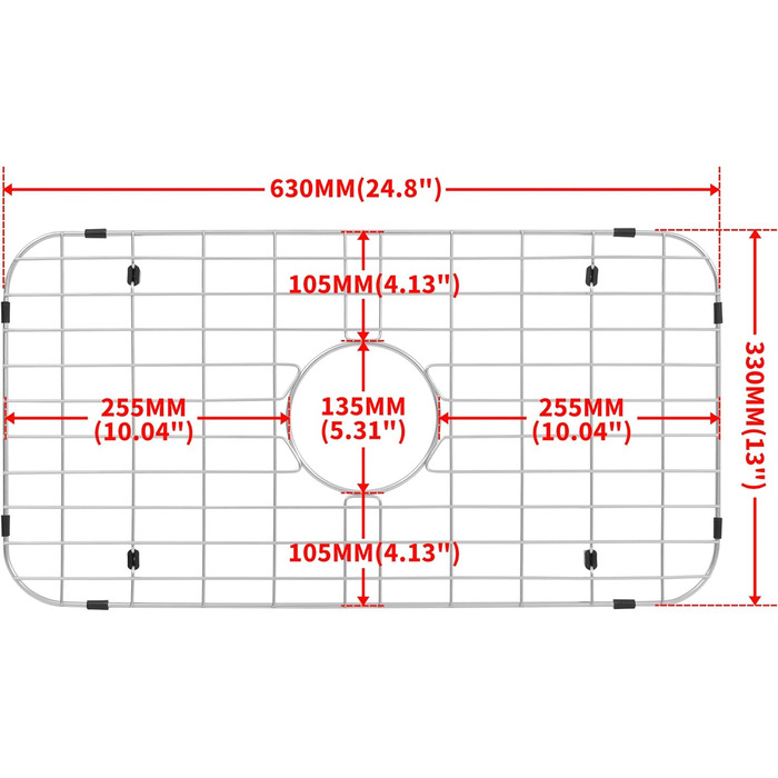 Захисна решітка для кухонної мийки 61x33 см з отвором під злив посередині