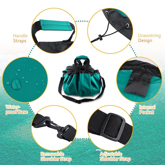 Водонепроникна переносна підстилка для переодягання та сушки одягу Wetsuit, з ременями для плеча і ручкою, для серфінгу, басейну та водних видів спорту, зелена