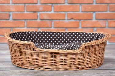 Плетений кошик для собак і котів з подушкою, натуральна лоза, 80x60x26 см, лежак для тварин