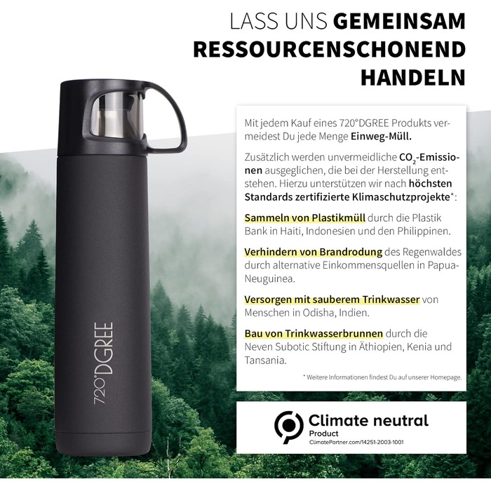 Термос 720°DGREE Follow 1 л з чашкою, нержавіюча сталь, герметичний, BPA-free, зберігає тепло 12 годин, холод 24 години, для кави, чаю, роботи, школи, подорожей
