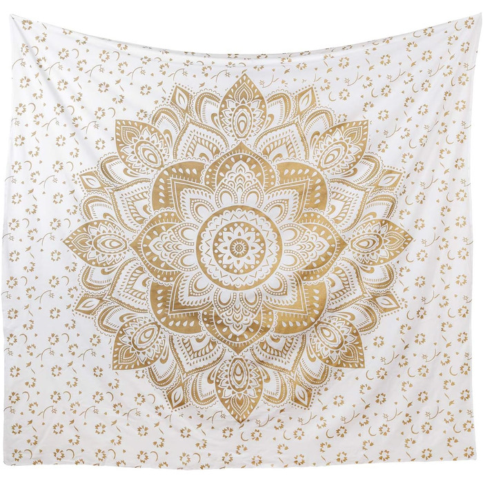Омбре гобелен Mandala синьо-золотий, багатобарвний, 85x89 дюймів, настінний декор у стилі бохо, гіпі килим, текстиль для дому