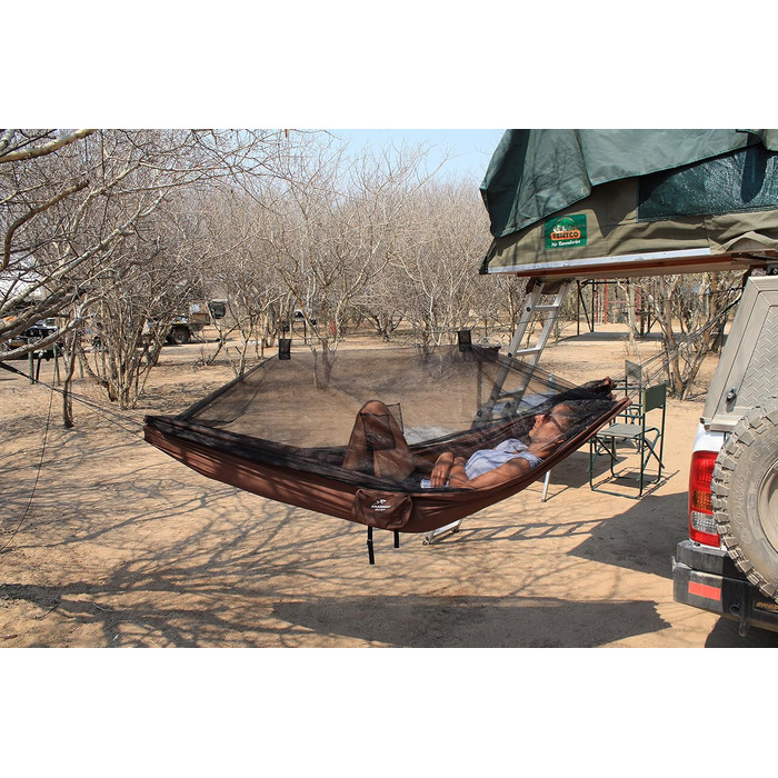Гамак AMAZONAS Ultra-Light Moskito Traveller, антимоскітна сітка, 220x140 см, до 150 кг, коричневий, легкий, для туризму