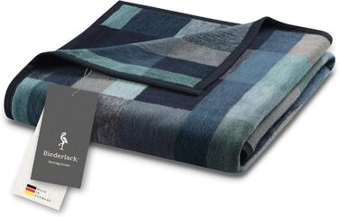 Плед Biederlack із бавовняної суміші Color Squares Dark Blue, 150x200 см, темно-синій/сірий, німецька якість, екологічний