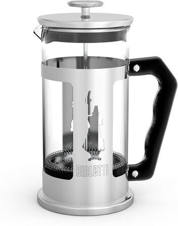 Френч-прес Bialetti Preziosa для кави та чаю, скло і нержавіюча сталь, 350 мл, на 3 чашки, можна мити в посудомийці, сріблястий