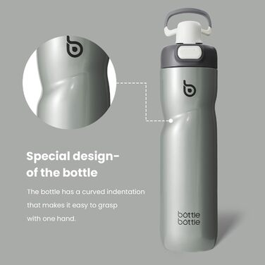Термос пляшка BOTTLE BOTTLE 680 мл із ручкою та кришкою, спортивна велосипедна фляга, герметична, для подорожей і спорту, зелена (сіра)