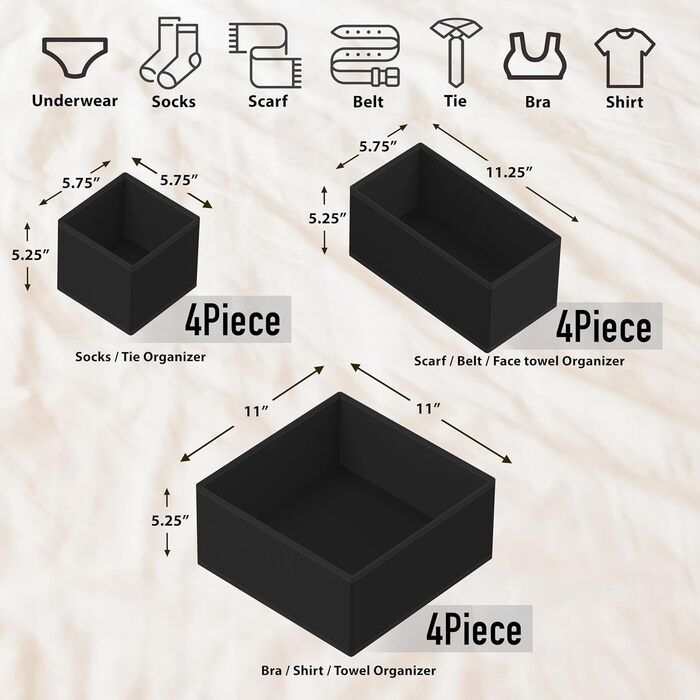 Органайзер для білизни та одягу Simple Houseware, складний, 12 шт, чорний