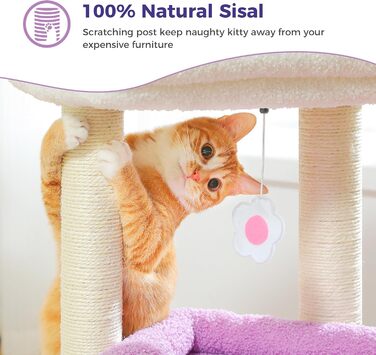 PAWZ Road багатоярусний котячий комплекс з сизалевим дряпаком, лежаком та ігровим домиком для домашніх котів, фіолетовий