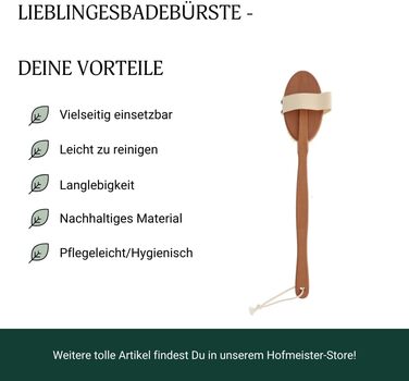 Щітка для ванни HOFMEISTER з м'якою натуральною щетиною, грушеве дерево, 44 см, вироблено в Німеччині