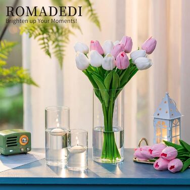 Набір скляних підсвічників-циліндрів Romadedi 12 шт. для стовпчикових і плаваючих свічок, вази для квітів, декор весілля, вечірки, столу, вітальні