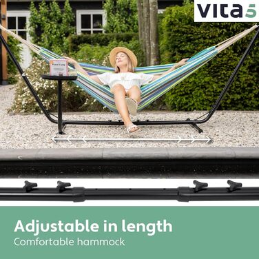 Гамак Vita5 з каркасом для двох, переносний, 200 кг, для саду, басейну, балкона та тераси
