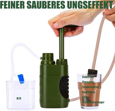 Портативний фільтр для води Outdoor 5000L, армійський зелений, для виживання та надзвичайних ситуацій