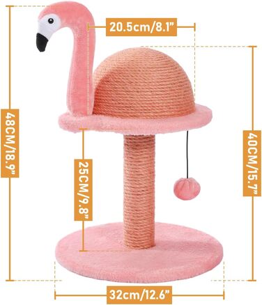 Креативний когтеточка для котів PAWZ Road Flamingo, стильний рожевий котячий комплекс, висота 48 см