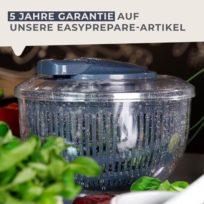 Сушарка для салату Fackelmann EasyPrepare з мотузковим механізмом і кнопкою стоп – для легкого миття, сушіння та сервірування салату, знімне сито