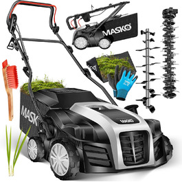 MASKO® Електричний аератор-скарифікатор 2в1 для газону, 1800 Вт, 40 см, 55 л, регулювання глибини, лоток, щітка, рукавички