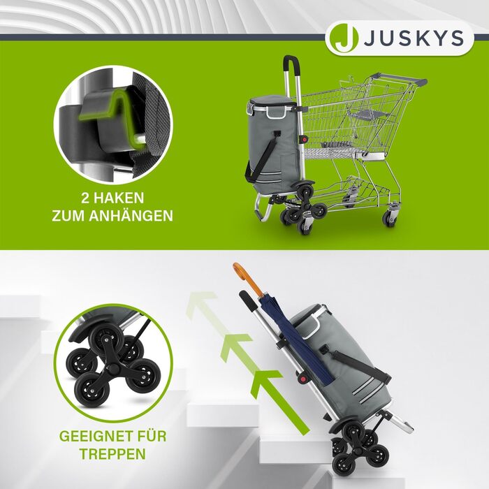 Сучасний 3-в-1 візок для покупок та сходів Juskys, 56 л, складаний, сіра господарська сумка-тележка