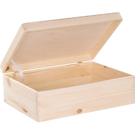 Дерев'яна коробка з кришкою 40x30x24 см, натуральна, FSC® – універсальна скринька без ручок для зберігання, спогадів, рукоділля та подарунків