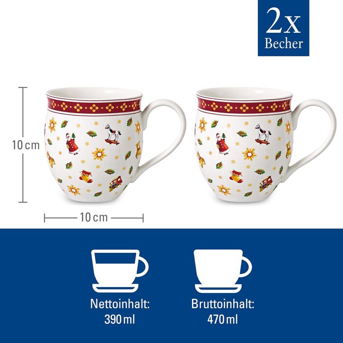 Кавова чашка Villeroy & Boch Toy's Delight, 440 мл, порцеляна, біло-червона, 2 шт.