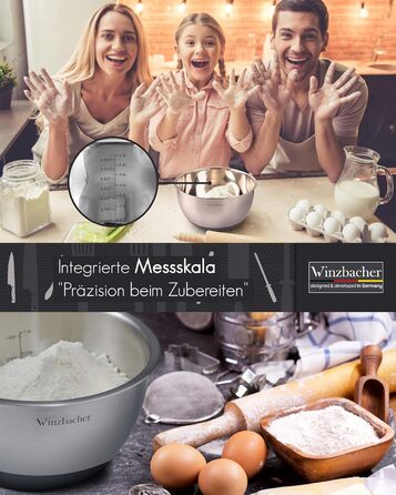 Набір мисок з нержавіючої сталі з кришками Edelstahl, 5 шт (1л, 1.5л, 2.5л, 3.5л, 4.5л), для салатів і змішування, рифлені, стійкі, штабельовані, для посудомийної машини, з теркою