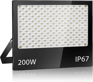 200Вт LED прожектор для вулиці, 20000Лм, 7000K холодне біле світло, IP67 водонепроникний, для подвір'я, гаража, саду
