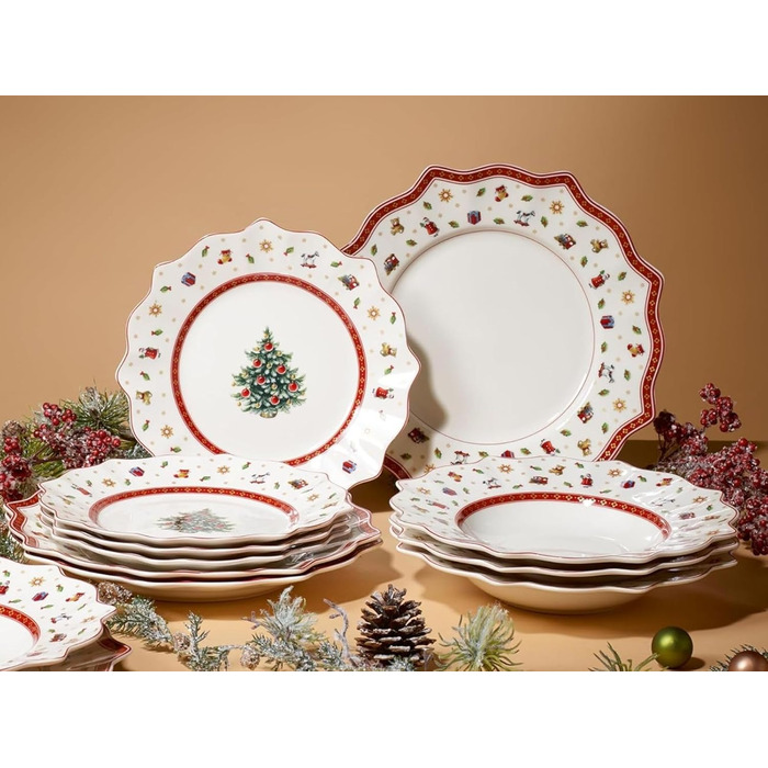 Набір новорічного посуду Villeroy & Boch Toy's Delight, 12 предметів, порцеляна, для 4 осіб (тарілки для основних страв, супу та сніданку)