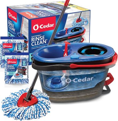 Змінні насадки O-Cedar EasyWring для мопа, мікрофібра, пластиковий відро-спін, система очищення підлоги, 2 додаткові насадки, RinseClean