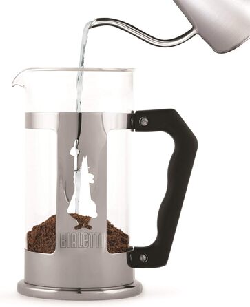 Френч-прес Bialetti Preziosa, 600 мл, нержавіюча сталь і боросилікатне скло, для кави та чаю, сріблястий, 1 л, 8 чашок, можна мити в посудомийній машині
