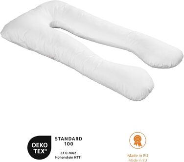 Подушка для вагітних та для сну на боці Sleepling U-подібна, 140x75x20 см, біла, знімний чохол 100% бавовна, прати при 60°C, сертифікат OEKO-TEX, вироблено в ЄС