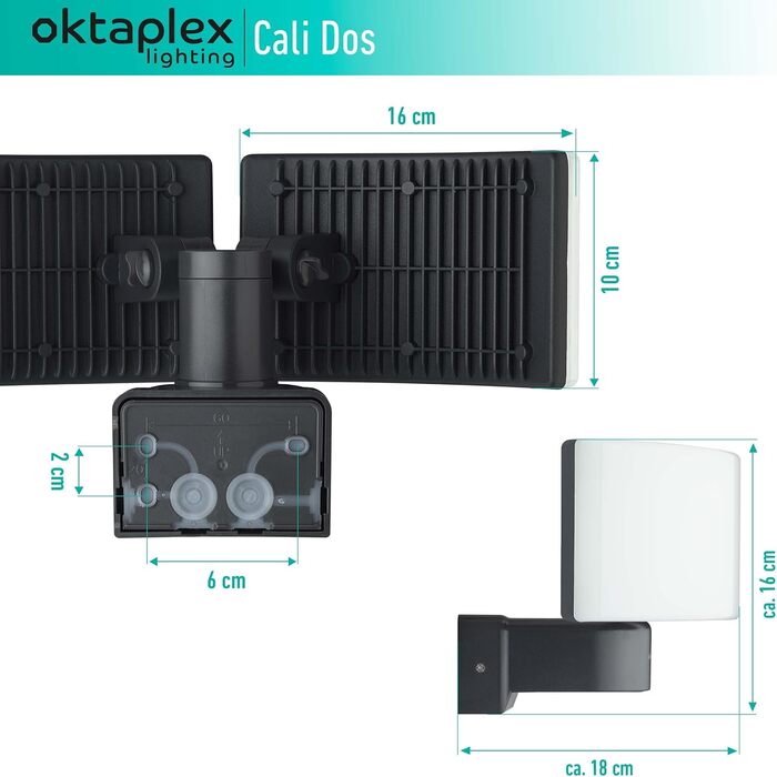 Світильник для вулиці Oktaplex Cali Dos, поворотний, LED, 40 Вт, 3000K, IP65, антрацит, настінний прожектор