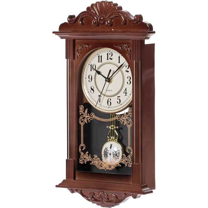 Вінтажний настінний годинник Clockswise з маятником, імітація дерева, пластиковий, на батарейках, декоративний, коричневий, для офісу, дому, вітальні, кухні чи їдальні