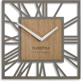 Сучасний настінний годинник FLEXISTYLE LOFT Piccolo Square 30 см, безшумний, для вітальні та ванної, сірий дуб