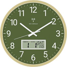 Настінний годинник Foxtop з радіокеруванням, аналоговий, 30 см, з цифровим LCD-дисплеєм температури та дати, для кухні та вітальні, сріблястий, 12 дюймів