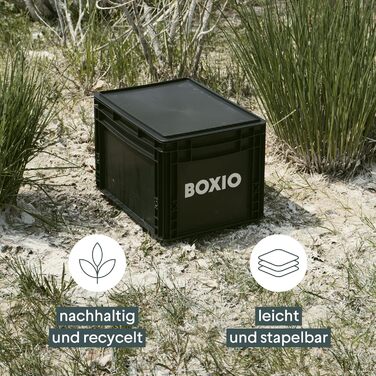 BOXIO SOLO: Пластикова ящик з кришкою 40x30x28 см, для зберігання, транспортування, кемпінгу, човна, гаража або саду, стелажна, сумісна з іншими євробоксами