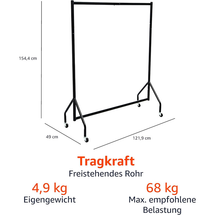 Вішалка для одягу Amazon Basics, металева, чорна, 1,21 x 1,52 м