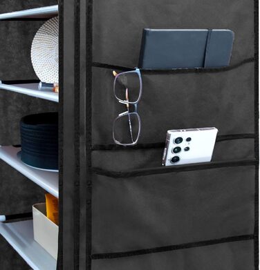 Тканинна шафа INTIRILIFE 170x58x28 см, чорна, з блискавкою, 9 полиць, для одягу та взуття, складана шафа для кемпінгу, текстильний гардероб