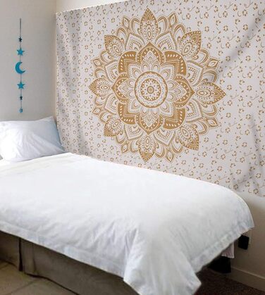 Омбре гобелен Mandala синьо-золотий, багатобарвний, 85x89 дюймів, настінний декор у стилі бохо, гіпі килим, текстиль для дому