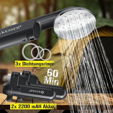 Портативний душ KESSER® з акумулятором, USB зарядка, 12В помпа, для кемпінгу, авто, саду, домашніх тварин, з сумкою