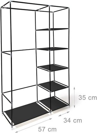 Тканинна шафа Relaxdays з рейкою для одягу та 5 полицями, 174x107x42,5 см, міцна складна шафа з чохлом, чорна