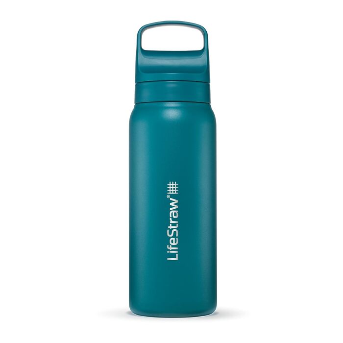 LifeStraw Go Серія – ізольована пляшка з нержавіючої сталі з фільтром для води 700 мл для подорожей і щоденного використання, усуває бактерії, паразитів, мікропластик, покращує смак, колір лагуна бірюзовий