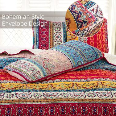 Покривало WONGS BEDDING Boho 220x240 см, мікрофібра, 3 предмети: стьобане покривало на двоспальне ліжко та 2 наволочки 50x70 см, для спальні або дивана (Богемний стиль)