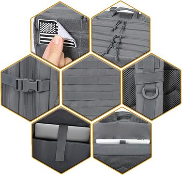 Тактичний рюкзак QT&QY 45 л армійський Molle для чоловіків, військовий штурмовий рюкзак Bundeswehr для туризму, трекінгу, 3-денний рюкзак (3.1 сірий)