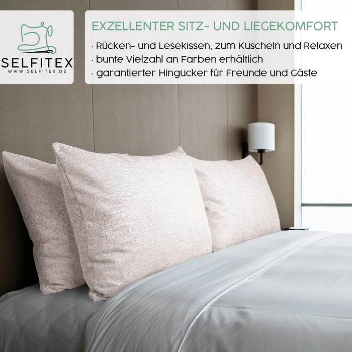 Декоративна подушка Selfitex XXL 60x80 см, бежева, м'яка подушка для дивану з наповнювачем і чохлом, для читання, відпочинку та декору